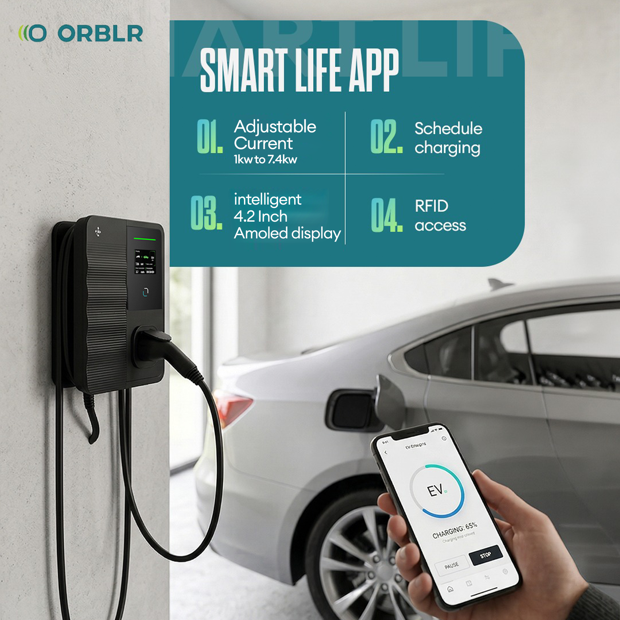 ORBLR CYBR X7 | 7.4kW Wall EV Charger | Single Phase