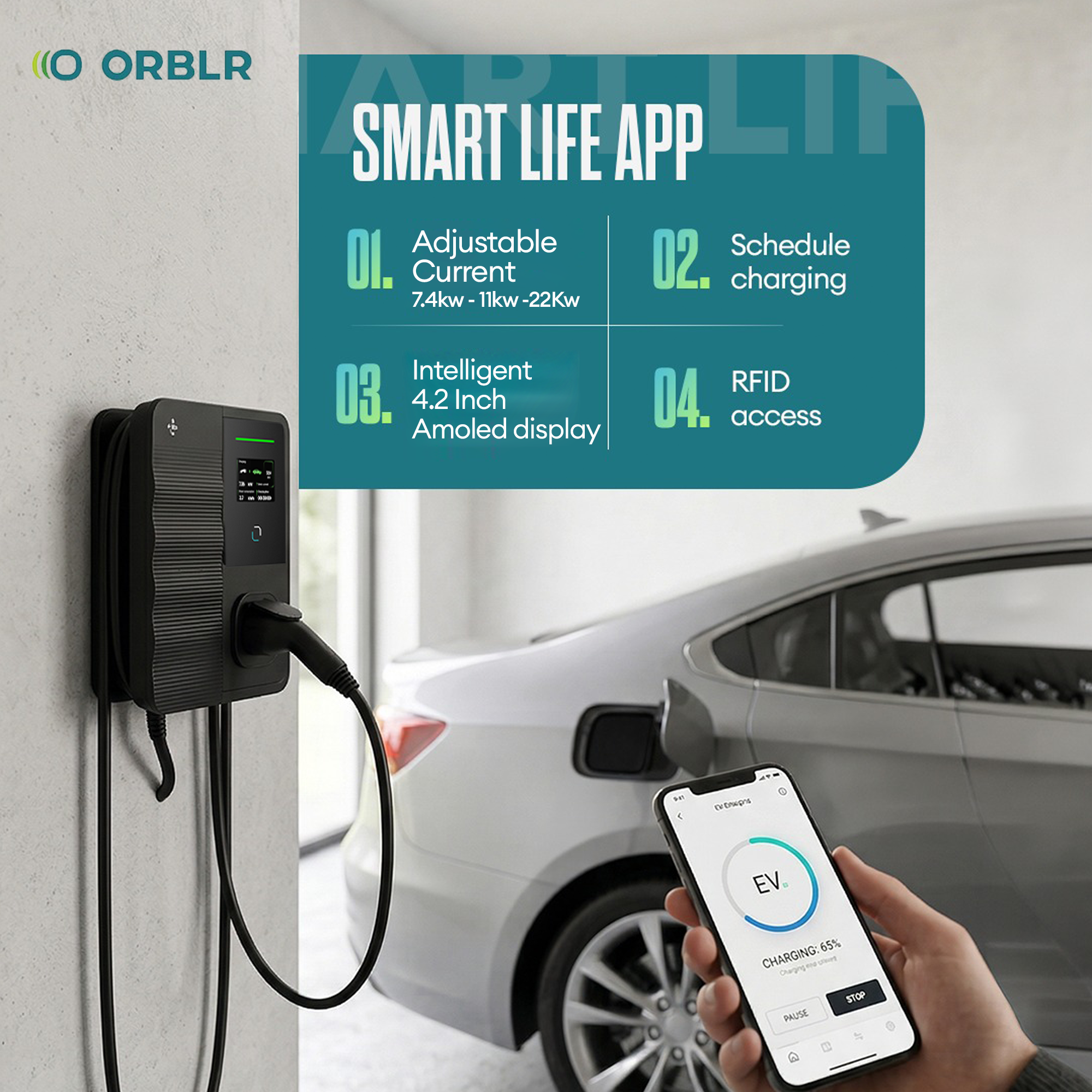 ORBLR CYBR X22 | 22kW Wall EV Charger | Three Phase