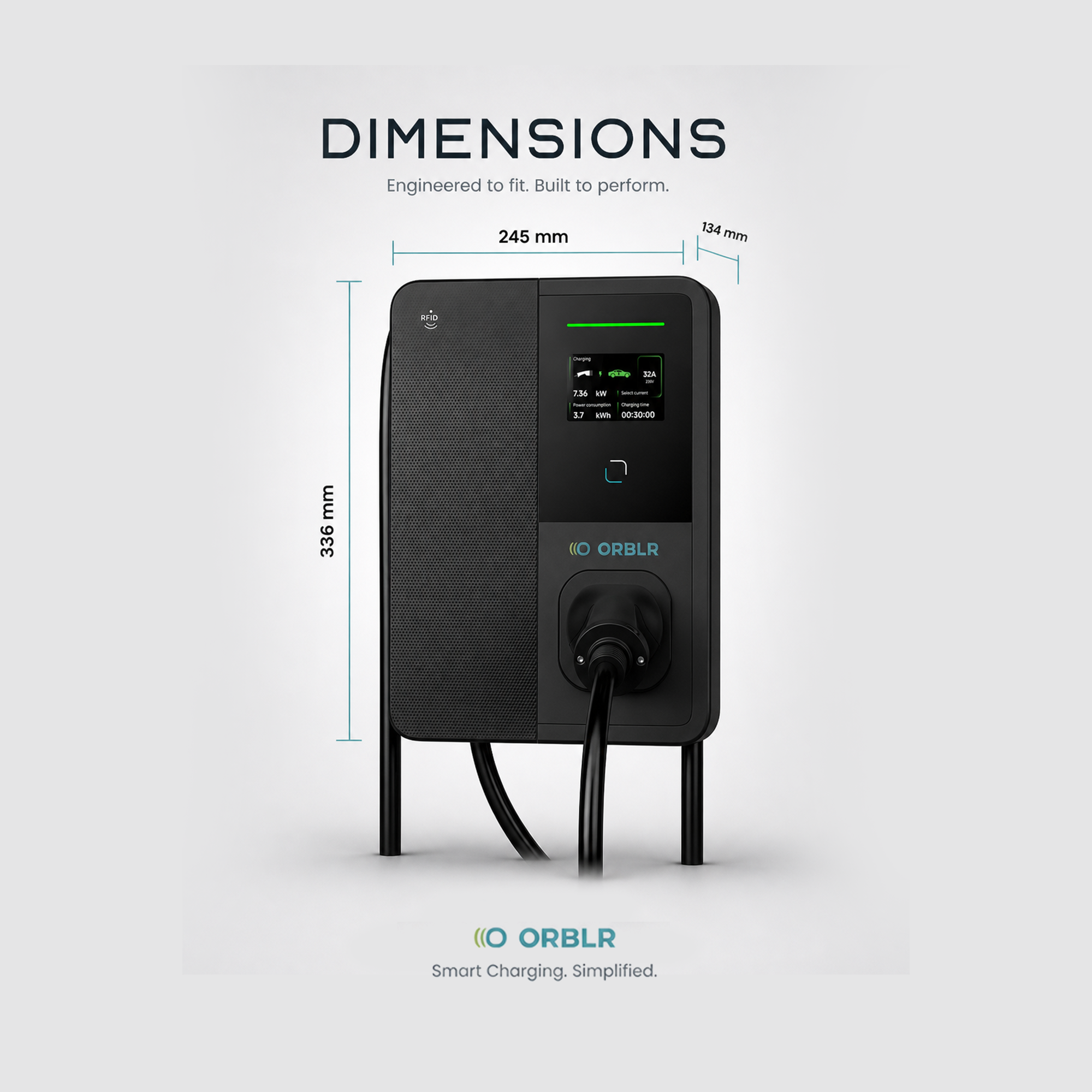 ORBLR CYBR X22 | 22kW Wall EV Charger | Three Phase