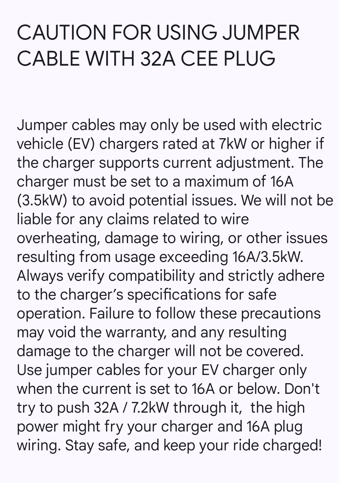 32A - 16A JUMPER CABLE - EVO7+