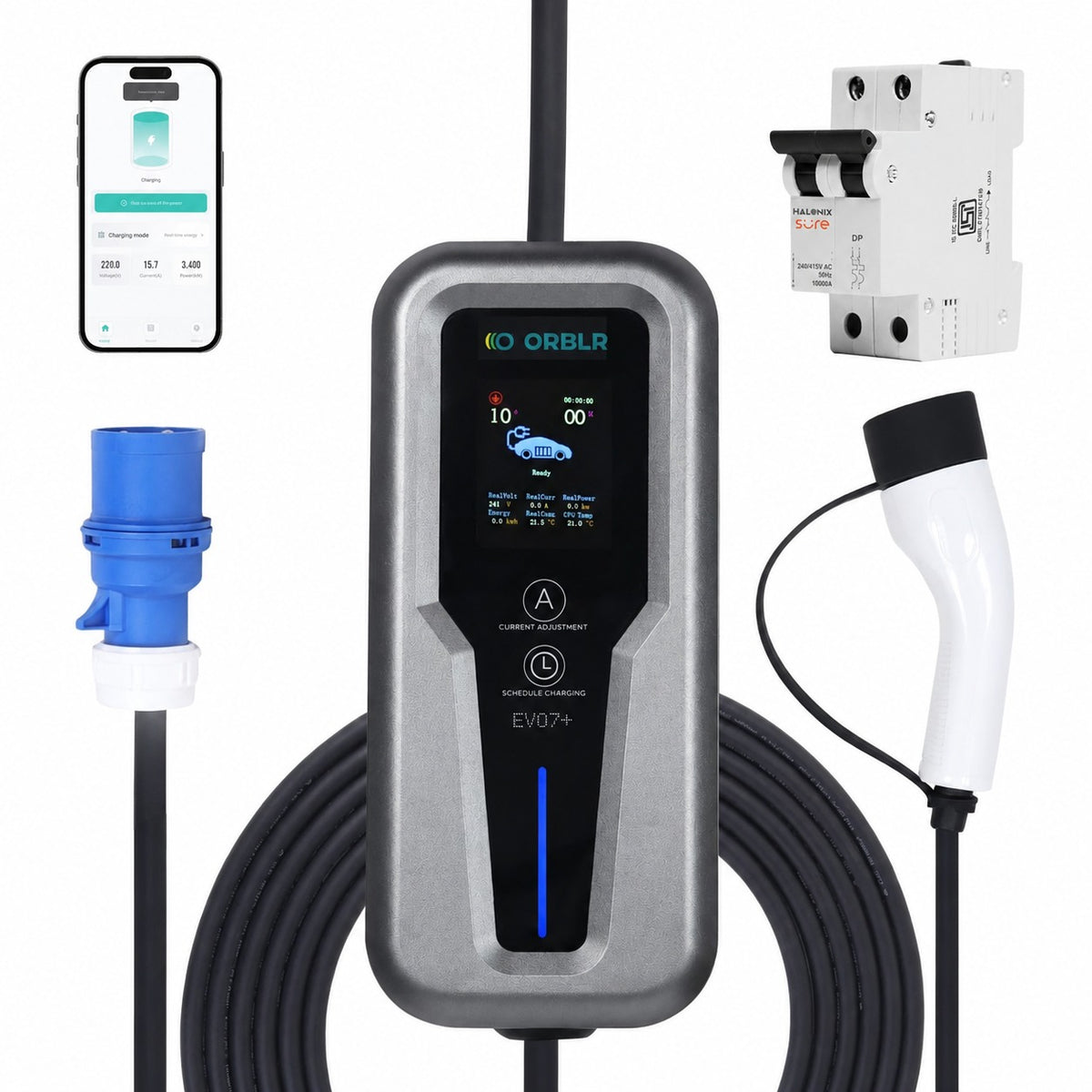 ORBLR EVO7+ | 7.2KW Portable EV Charger Single Phase with 40A MCB