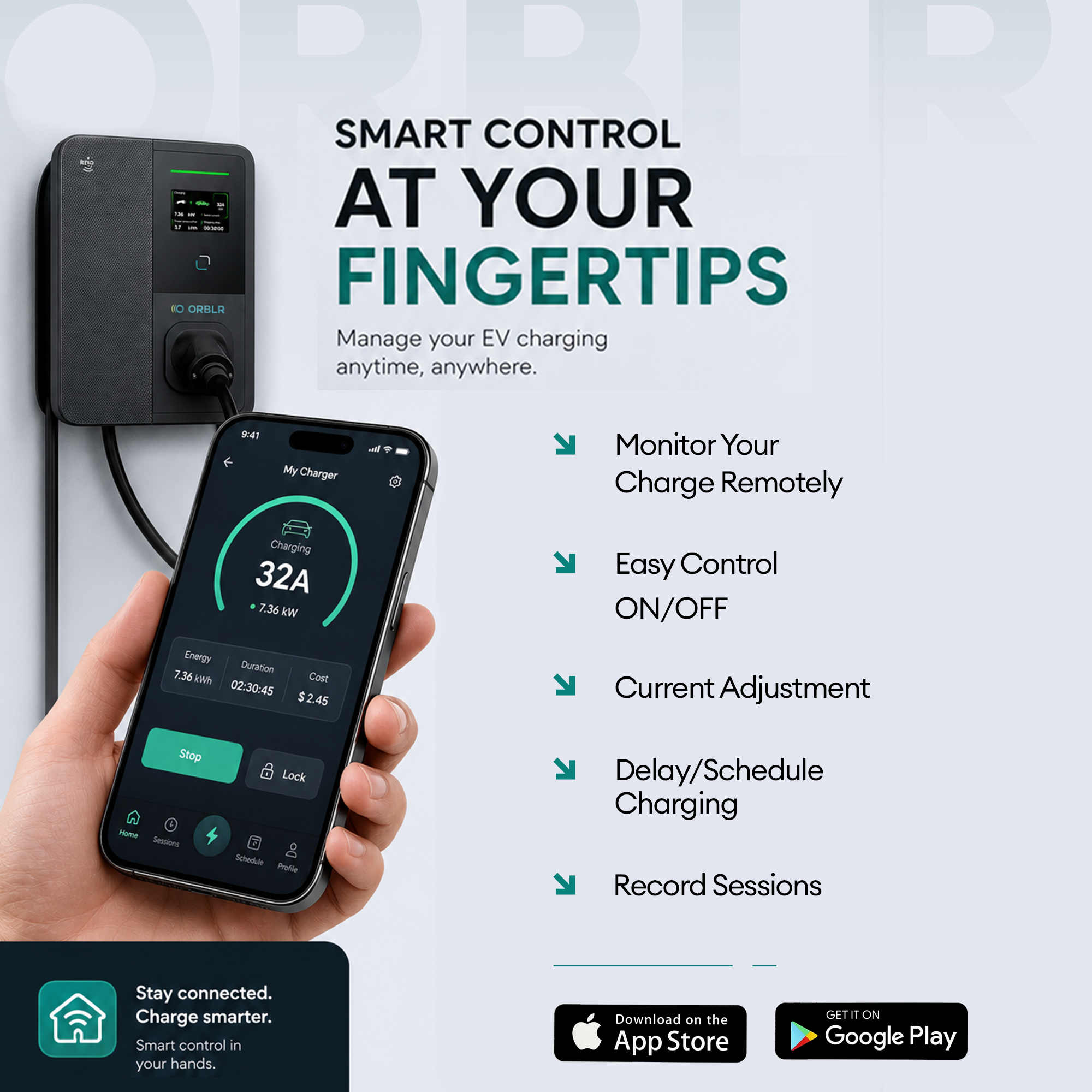 ORBLR CYBR X22 | 22kW Wall EV Charger | Three Phase