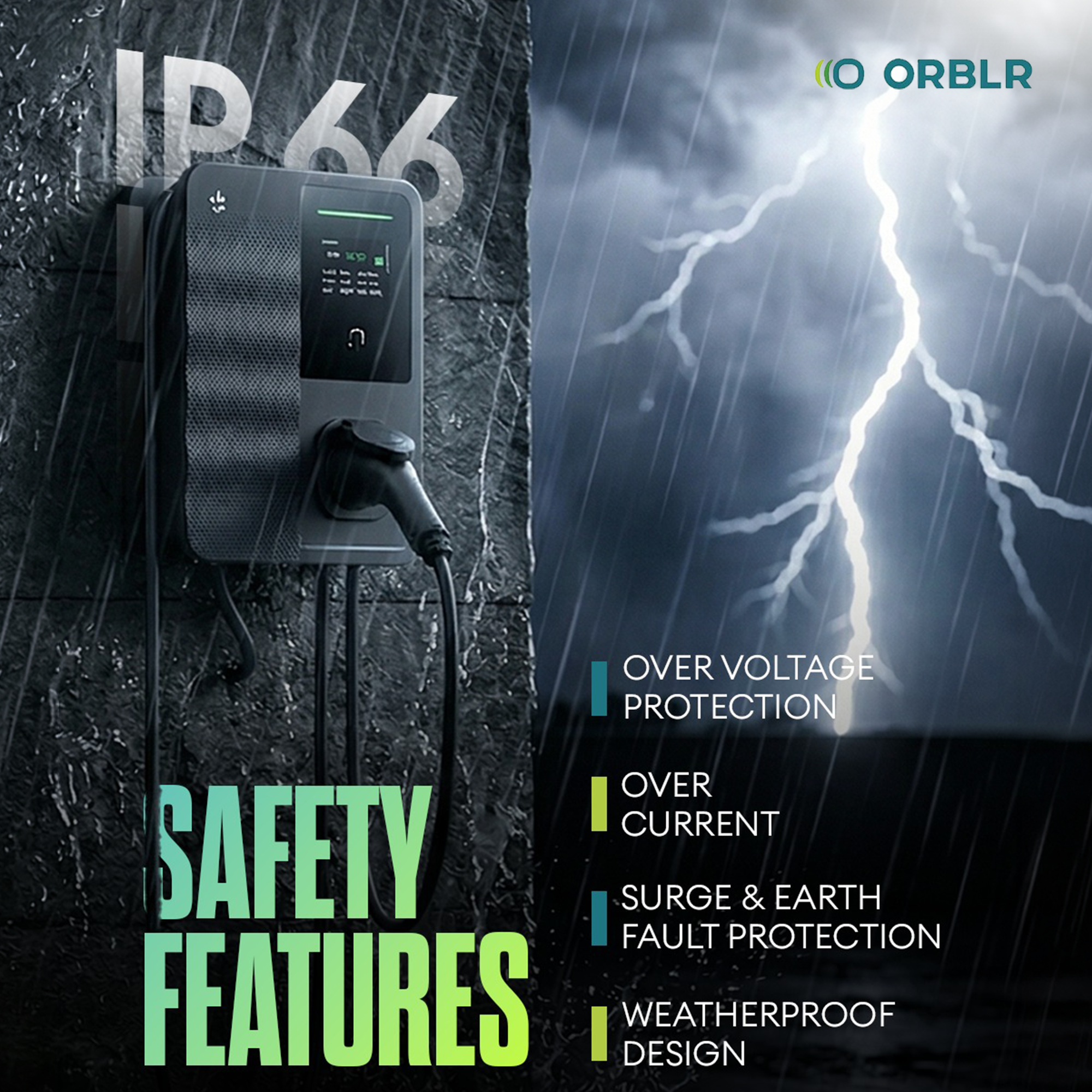 ORBLR CYBR X22 | 22kW Wall EV Charger | Three Phase