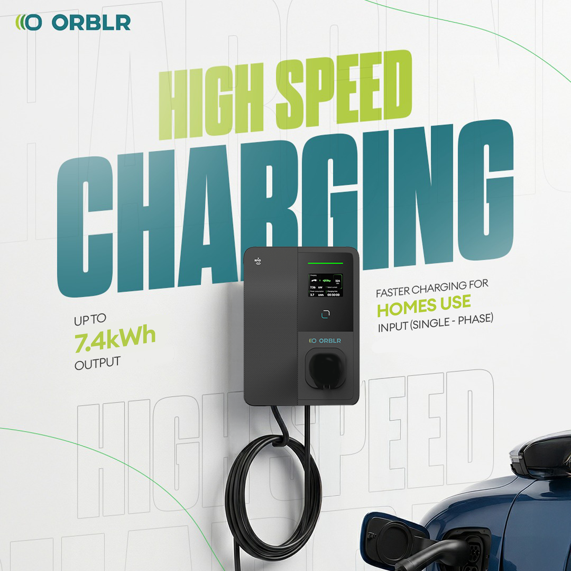 ORBLR CYBR X7 | 7.4kW Wall EV Charger | Single Phase