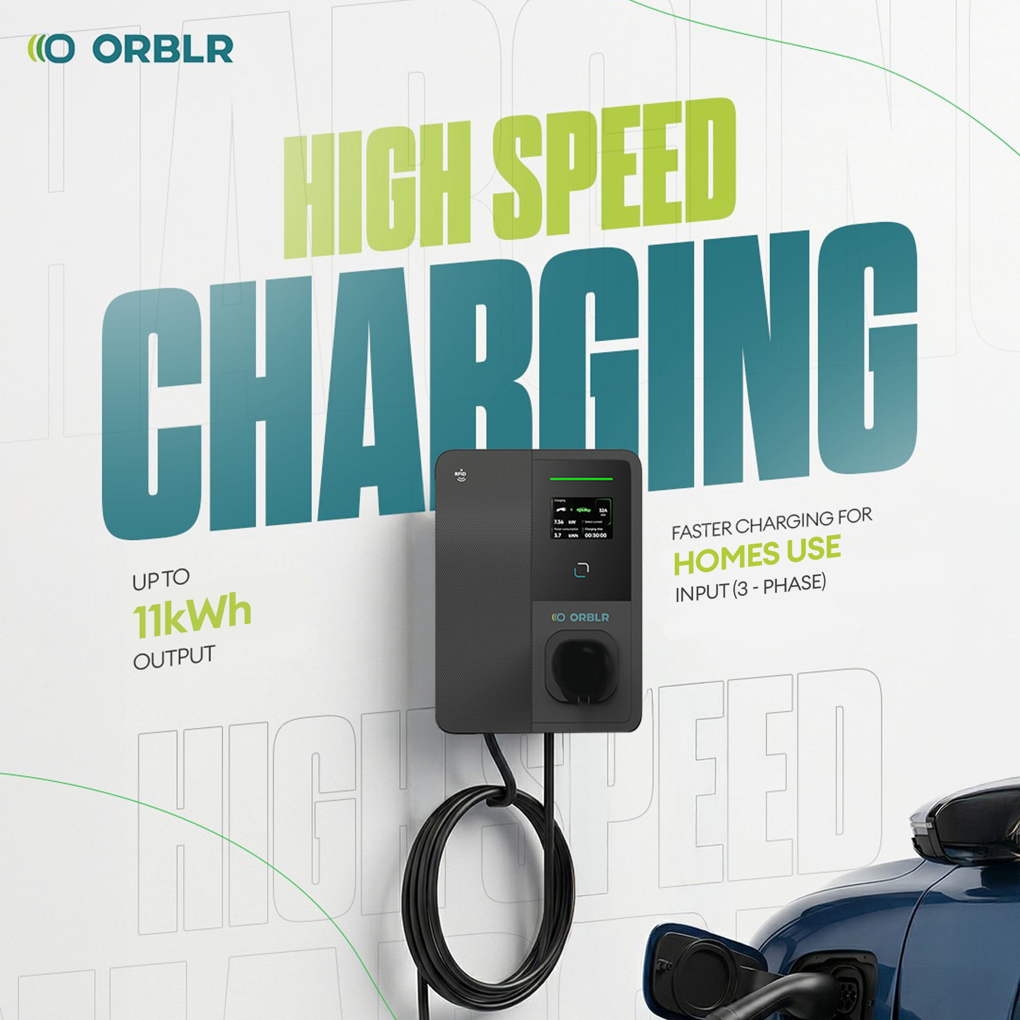 ORBLR CYBR X11 | 11kW Wall EV Charger | Three Phase