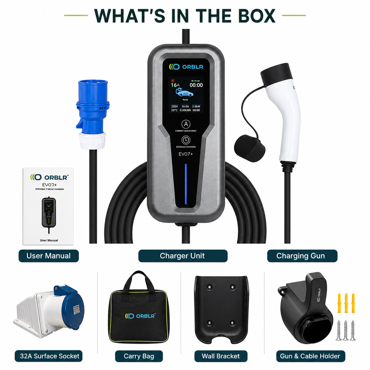 ORBLR EVO7+ | 7.2KW Portable EV Charger